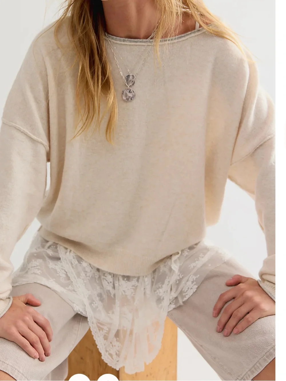Free People See Me SoftSpun Pullover, Cream, Medium, NWOT display sweater
